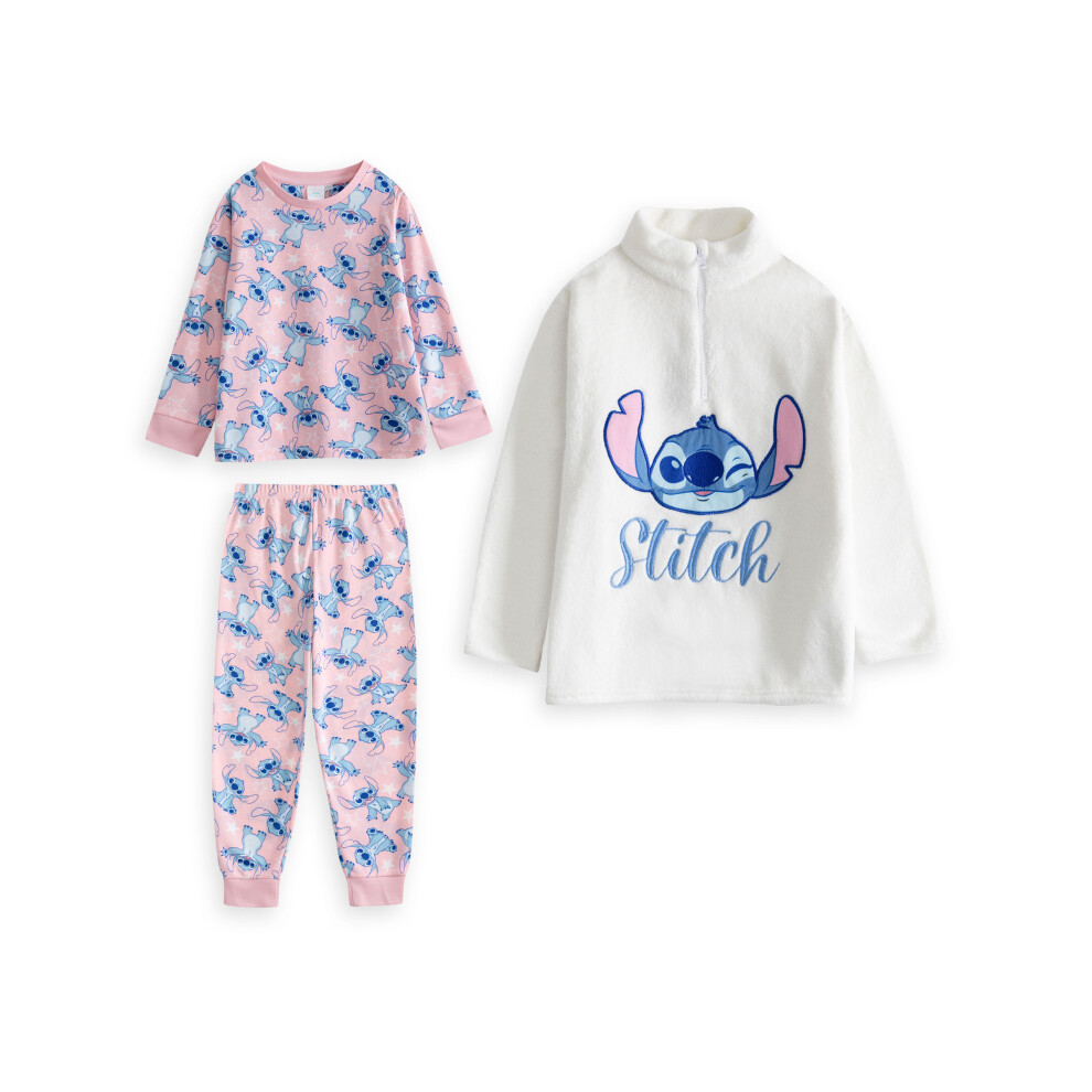 Disney (11-12 Years) Lilo & Stitch Long Sleeve Long Leg Pyjama And Jumper 3 Piece Set (Girls Pink)