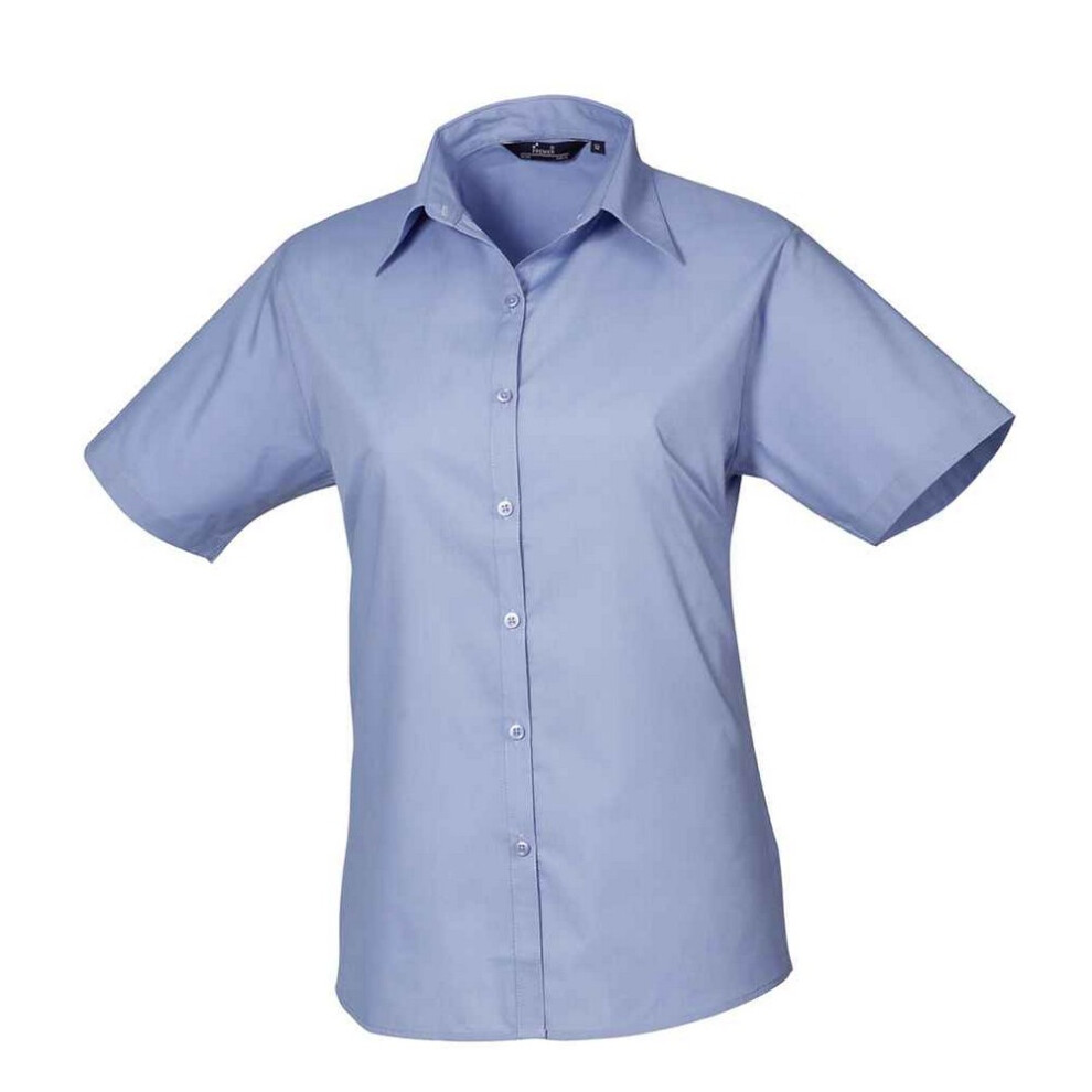 Premier (28 Uk, Mid Blue) Womens/Ladies Poplin Short-Sleeved Blouse