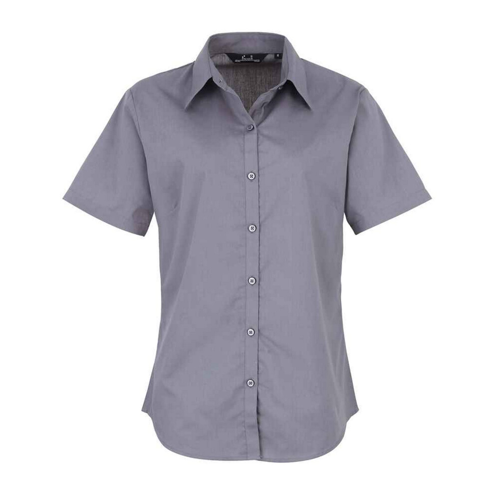 Premier (16 Uk, Steel) Womens/Ladies Poplin Short-Sleeved Blouse