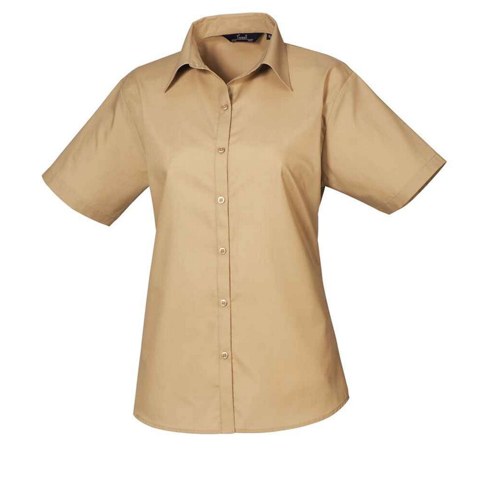 Premier (18 Uk, Khaki) Womens/Ladies Poplin Short-Sleeved Blouse