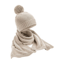 (One Size, Oatmeal) Beechfield Unisex Adult Flecked Knitted Hat And Scarf Set