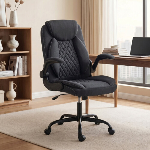HOMCOM Linen-Look Computer Desk Chair, Black