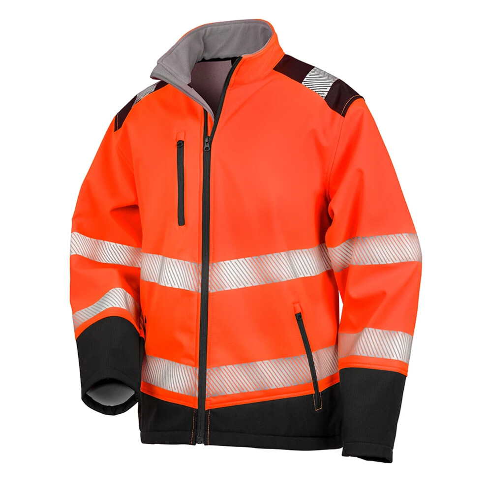 Result (4Xl, Fluorescent Orange/Black) Adults Unisex Safe-Guard Ripstop Safety Soft Shell Jacket