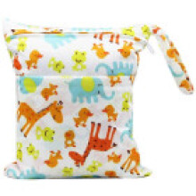 (Animal)Bolsa de pañales con patrón de dibujos animados tejida tela plana impresión digital con doble cremallera