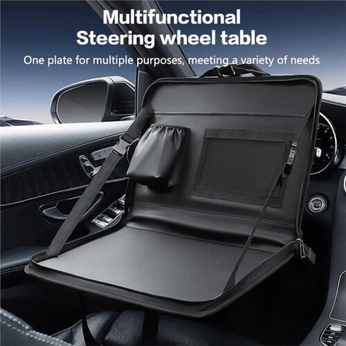 Multifunctional Car Steering Wheel Dining Table - PU Leather  Back Stand with Notebook Stand , Car Accessories 2