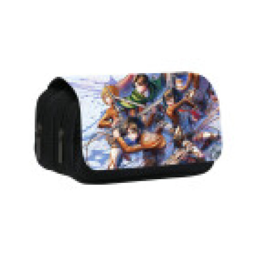 (17) On Attack Titan Anime Pattern Student Double Layer Flip Cover Bag Stationery