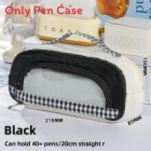 (Black) Trendy Multilayer Style Pen Storage Bag With Transparent Panel Use Office For