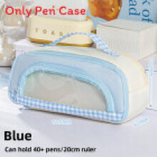 (Blue) Trendy Multilayer Style Pen Storage Bag With Transparent Panel Use Office For