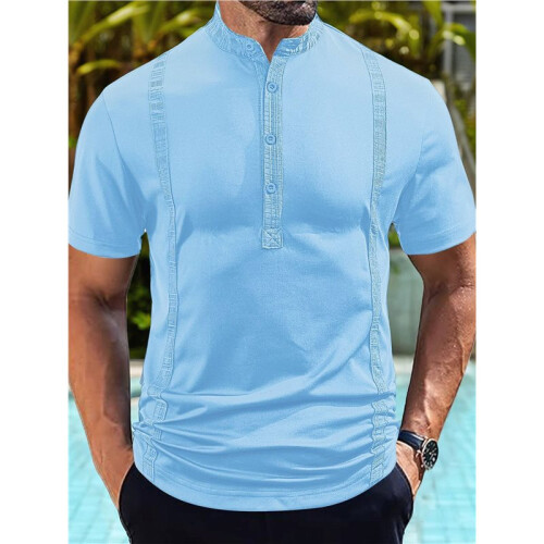 Men Shirt Short Sleeve Button Down Shirts Beach Causal Vacation Tops Light  M 1