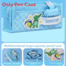 (Blue) Double Oxford Layer Pen Case With Fun Animal Patterns For Students Giving Gift