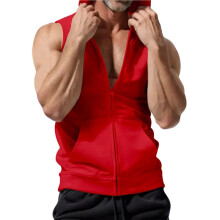 Men'S Workout Hooded Tank Tops Zip for Sleeveless Gym Shirts Cut Off T Shirt Red XXL