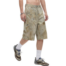 Men Baggy Jean Shorts Long Shorts Casual Loose Fit Streetwear Mud Yellow M