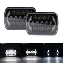 2PCS 5x7 Inch LED Square Front Headlights with Daytime Running Lights for Cherokee XJ YJ