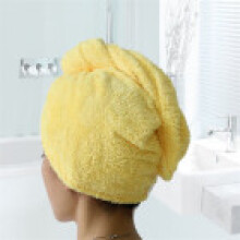 (Yellow)absorbent Hair Drying Cap Thick Quick Dry Bath Towel Cap Plush Color Solid