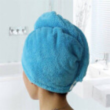 (Blue)absorbent Hair Drying Cap Thick Quick Dry Bath Towel Cap Plush Color Solid