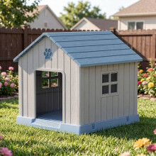 PawHaven Medium Outdoor Indoor Plastic Dog House Pet Kennel with Base Easy Assembly Blue