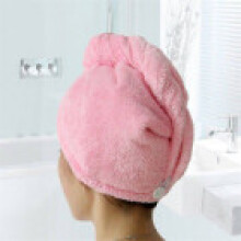 (Pink)absorbent Hair Drying Cap Thick Quick Dry Bath Towel Cap Plush Color Solid