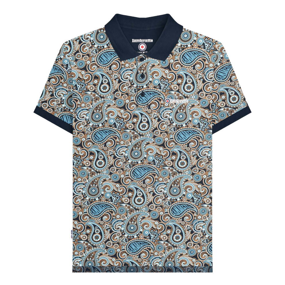 Lambretta (3Xl, Navy/Smoke Blue) Mens Ss25 Paisley Branded Big & Tall Polo Shirt