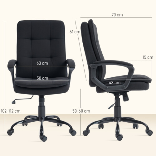 HOMCOM Linen-Look Double-Padded Office Chair - Black 1