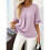 Blusas Básicas Plissadas de Manga Curta Soltas com Decote Redondo para Mulheres Roxo Claro M 1