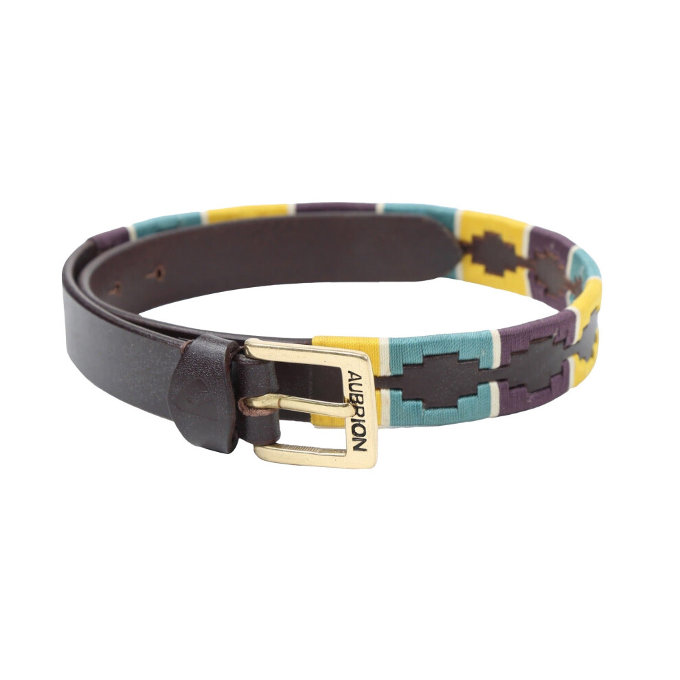 Photos - Equestrianism  Aubrion Drover Leather Polo Waist Belt(80cm x 35mm, Yellow/Dark Green/Purple)