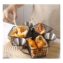 1 rotierender Pommes-Frites-Korb mit Tauchbecher, kompatibel für Pommes Frites, Zwiebelringe, Flügel – robuster Edelstahl