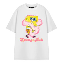 (S, White) SpongeBob SquarePants Womens/Ladies Feather Boa Short-Sleeved T-Shirt