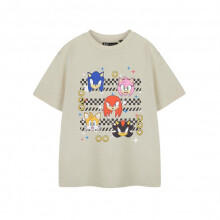 (5-6 Years, Oatmeal) Sonic The Hedgehog Boys Group Faces Short-Sleeved T-Shirt