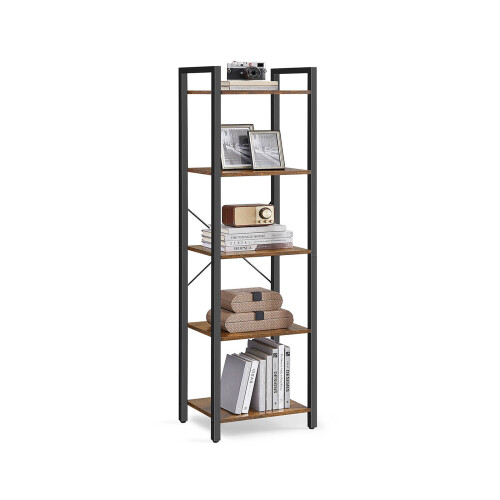 5-Tier Storage Rack - Steel Frame - Rustic Brown and Black - Industrial Style