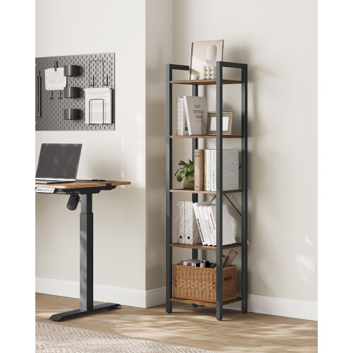 5-Tier Storage Rack - Steel Frame - Rustic Brown and Black - Industrial Style 1