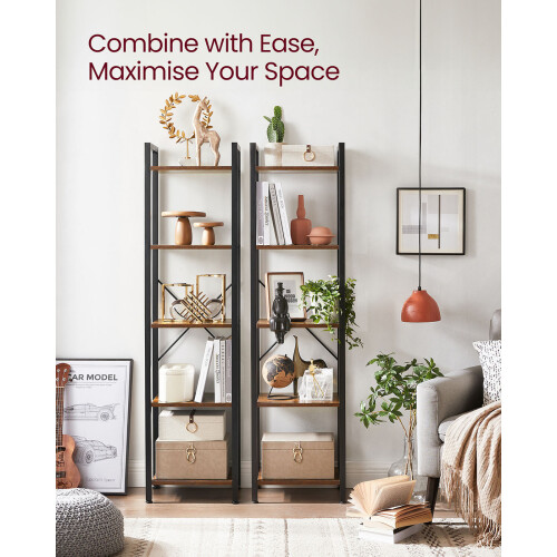 5-Tier Storage Rack - Steel Frame - Rustic Brown and Black - Industrial Style 2