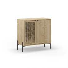 Cómoda de 2 puertas y diseño cannage moderno en roble y negro 83,6x80,3 cm Koivu