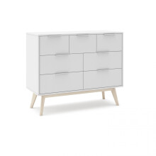 Cómoda de 5 cajones versátil y funcional en blanco y oak soft 120x83 cm Numa