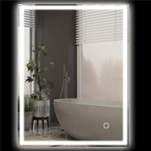 Meuble de salle de bain avec portes miroir et étagère ouverte, chêne