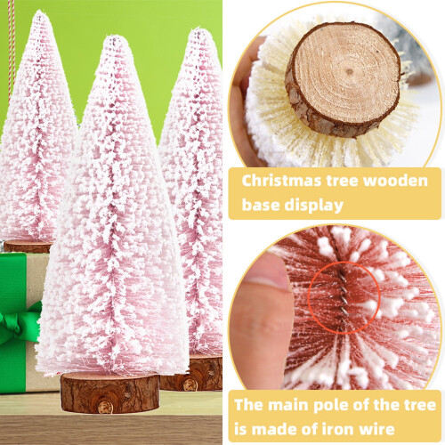 Mini Pink Snow Christmas Tree with Wooden Base 2