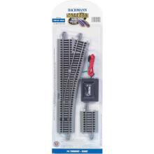 Bachmann Trains - Snap-Fit E-Z TRACK #4 TURNOUT - RIGHT (1/card) - NICKEL SILVER Rail With Gray Roadbed - HO Scale