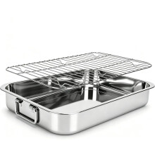Plaques de Cuisson en Acier Inoxydable 15,3"X 11", Plaque de Cuisson pour Four avec Grilles Plates, Robuste, pour Dinde et Poulet, Argent