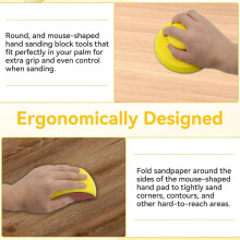 2Pack Sanding Blocks, 6inch Hand Sanding Block with Mouse-Shaped and Round Sanding Block for Furniture Restoration