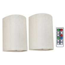 Rechargeable Wall Sconce Magnetic Wireless Lamp RGB Colors Dimmable with Fabric Linen Shade and Remote, Lighting 2Pcs