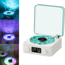 Vintage vinylový reproduktor a Bluetooth přehrávač – Retro zvukový systém Sleep Aid se světlem a hodinami