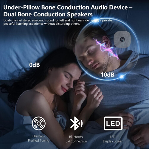 Bluetooth-høyttaler under puten – dobbelt benledningssystem for søvn med LED-skjerm og timer 1