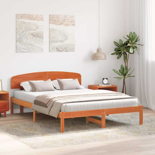 VidaXL vidaXL Bed Frame with Headboard Wax Brown 140 x 200 cm Solid Pine Wood 2