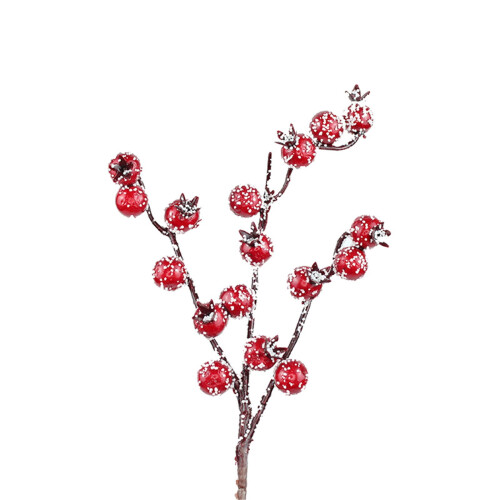 Artificial Holly Berry Stem Picks Red Snow 12 pcs