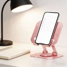 Metalen tabletstandaard, roze, draaibaar en opvouwbaar, 1 stuk
