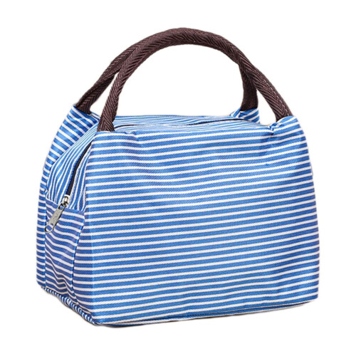 Gestreifte, isolierte Lunchtasche, blau, wiederverwendbar, 12 l
