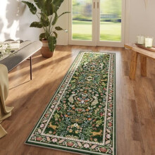 Floral Runner Rug Washable Non-Slip 2.5x8 ft Emerald Green