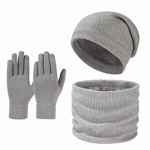 Winter beanie hat with circle scarf and touchscreen gloves