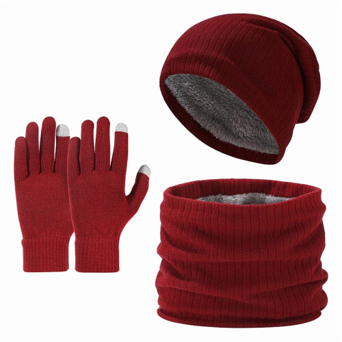 Winter beanie hat with scarf and touchscreen gloves set