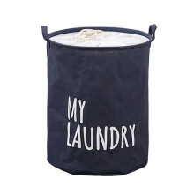 Laundry Basket Waterproof Foldable Drawstring Bag Navy Blue