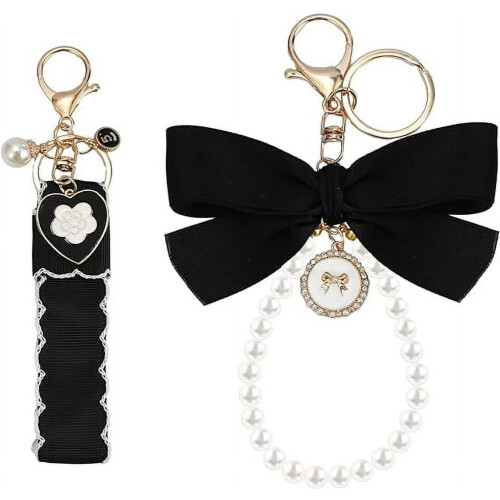 Lily Sakura Flower Keychain Set Pearl Wristlet 2 pcs
